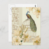 アールヌーボーユリフランスのヴィンテージバードクジャク ポストカード (正面/裏面)