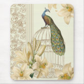 アールヌーボーユリフランスのヴィンテージバードクジャク マウスパッド (正面)