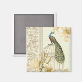 アールヌーボーユリフランスのヴィンテージバードクジャク マグネット (正面/裏面)