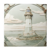 アールヌーボーライトハウスフェイクレリーフ、 浮き彫りライトミントブルー タイル (正面)