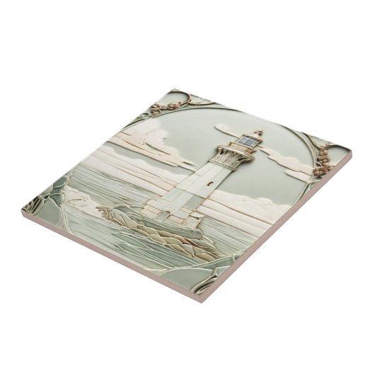 アールヌーボーライトハウスフェイクレリーフ、 浮き彫りライトミントブルー タイル (側面)