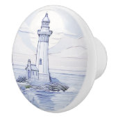 アールヌーボーライトハウス海シーブルーアンドホワイト セラミックノブ (右)