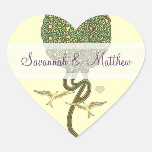 アールヌーボーラブバード結婚式用シールシール ハートシール (正面)