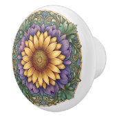 アールヌーボーラベンダーサンフラワーメダリオン セラミックノブ (右)