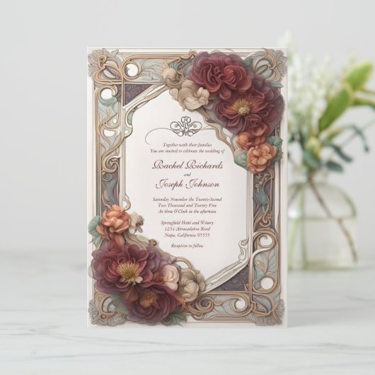 アールヌーボーリアルフローラ結婚式招待状 招待状 (スタンド正面)