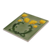 アールヌーボーリチャードイエローチューリップオングリーンレプロ タイル (側面)