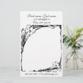 アールヌーボーリリーフローラ白黒レターヘッド 便箋 (スタンド正面)