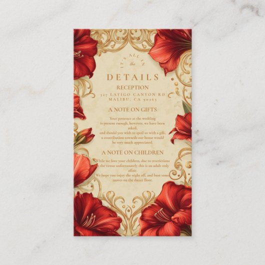 アールヌーボーレッドアマリ結婚リス エンクロージャーカード (正面)