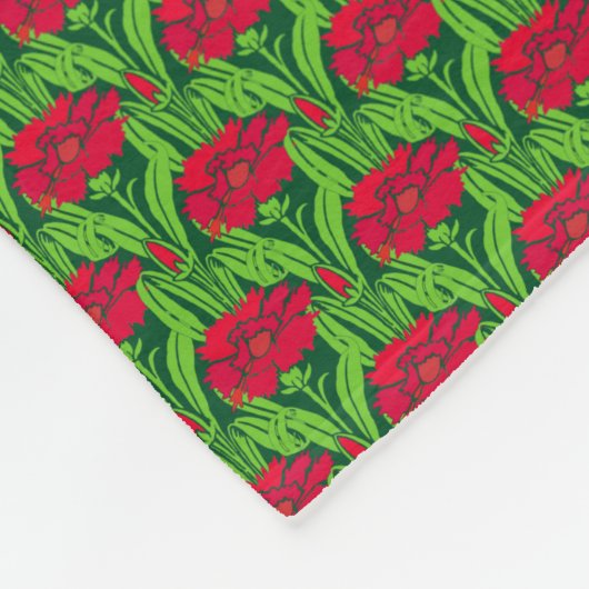 アールヌーボーレッドカーネーションフローラ フリースブランケット (角)