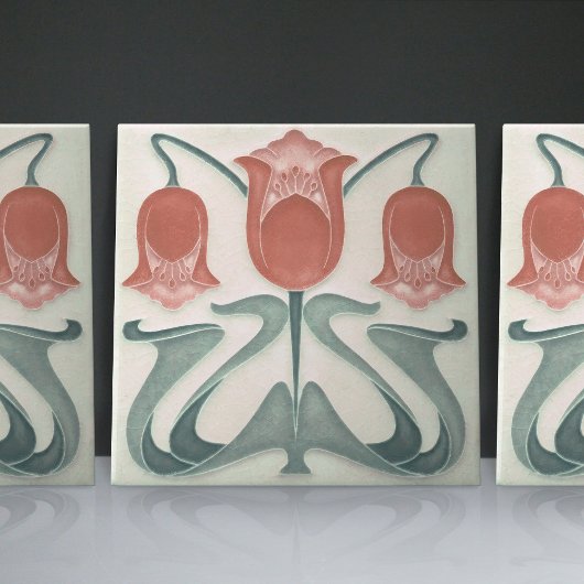 アールヌーボーレッドチューリップホームウォールデコール タイル