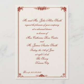 アールヌーボーレッドリ縁どハーサルディナー 招待状