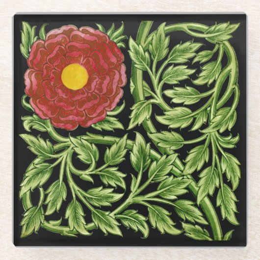 アールヌーボーレッドローズドモーガン ガラスコースター (正面)