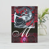 アールヌーボーレッド白黒ダマスクモノグラムルビー 招待状 (スタンド正面)