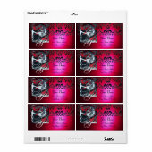 アールヌーボーレッド黒金ゴールドダマスクモノグラム、ルビー ラベル (フルシート)