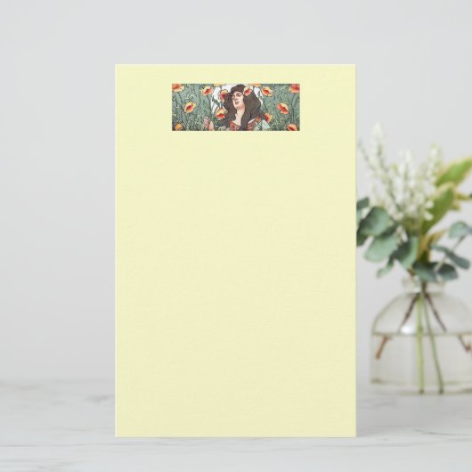 アールヌーボーレディとポピーの花を静止 便箋 (スタンド正面)