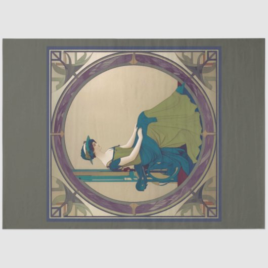 アールヌーボーレディーウェイティングデコページ紙 薄葉紙 (正面)