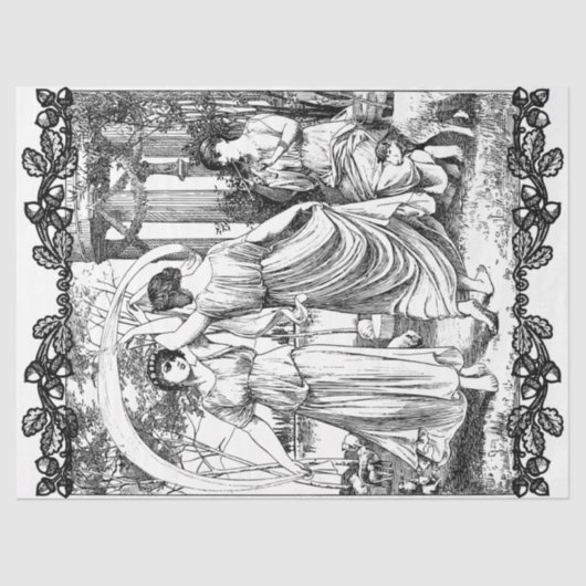 アールヌーボーレディース踊りデクページティッシュペーパー 薄葉紙 (正面)