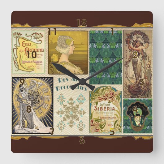 アールヌーボーレディース スクエア壁時計 (正面)
