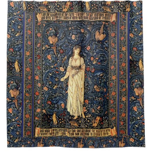 アールヌーボーレディーフラワーバードラビットシャワーカーテン シャワーカーテン (正面)