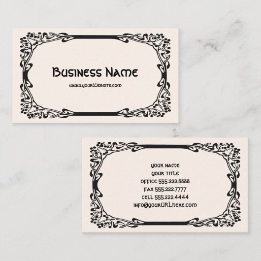 アールヌーボーレトロエレガントブラック装飾縁ど品 名刺 (正面/裏面)