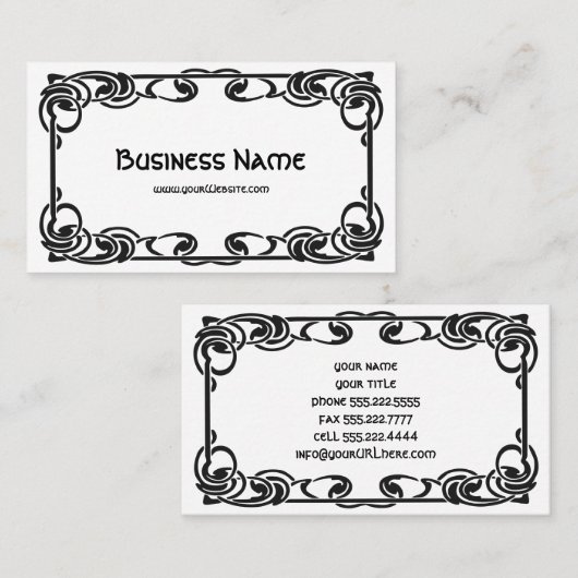 アールヌーボーレトロシックブラック装飾縁ど 名刺 (正面/裏面)