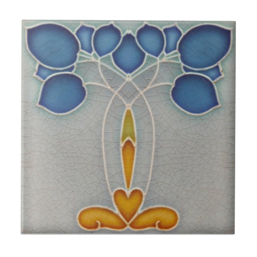 アールヌーボーレプロアンティークジュゲンドスティルブルーフローラ タイル (正面)