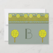 アールヌーボーレモンイエローティール（緑がかった色）ブルーツリー 出欠カード (裏面)