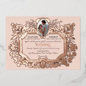 アールヌーボーロココエレガントフォトバラ結婚金ゴールド 箔招待状 (正面)