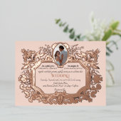 アールヌーボーロココエレガントフォトバラ結婚金ゴールド 箔招待状 (立ち正面)