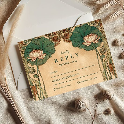 アールヌーボーロータス結婚フローラ 出欠カード