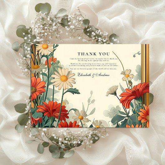 アールヌーボーワイルドフラワー結婚フレーム サンキューカード