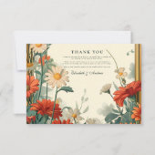 アールヌーボーワイルドフラワー結婚フレーム サンキューカード (正面)