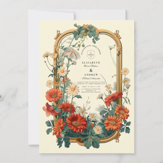 アールヌーボーワイルドフラワー結婚フレーム 招待状 (正面)