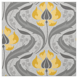 アールヌーボーワイルドフラワー、黄色と灰色 ファブリック