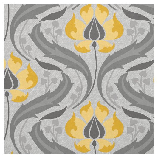 アールヌーボーワイルドフラワー、黄色と灰色 ファブリック (見本)