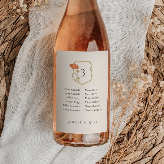 アールヌーボーワインボトルテーブル番号&ゲストリスト ワインラベル