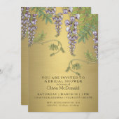 アールヌーボーヴィンテージウィステリアフローラブライダルシャワー 招待状 (正面/裏面)