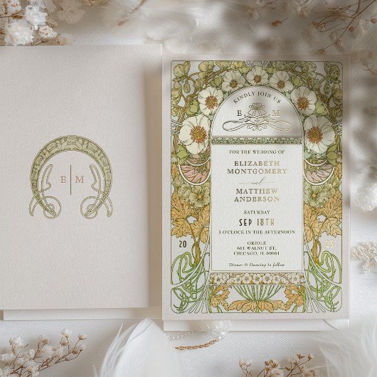 アールヌーボーヴィンテージウェディングフォイルアクセント 箔招待状