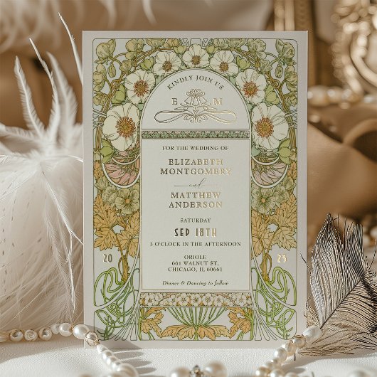 アールヌーボーヴィンテージウェディングフォイルアクセント 箔招待状