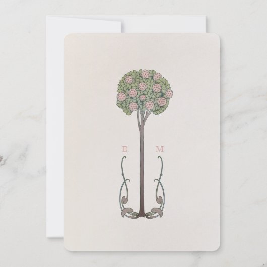 アールヌーボーヴィンテージウェディング詳細カードとツリー 招待状 (裏面)