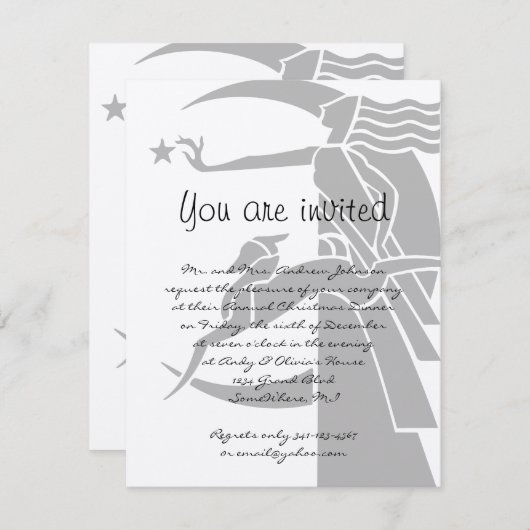 アールヌーボーヴィンテージクリスマスディナーパーティー招待状 招待状 (正面/裏面)