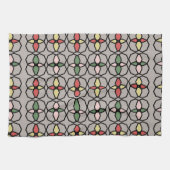 アールヌーボーヴィンテージスタイルグレー、黄、ピンク、 キッチンタオル (横)