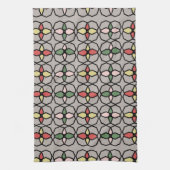 アールヌーボーヴィンテージスタイルグレー、黄、ピンク、 キッチンタオル (縦)