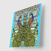 アールヌーボーヴィンテージティファニーステンドグラスピーコック スクエア壁時計 (傾斜)