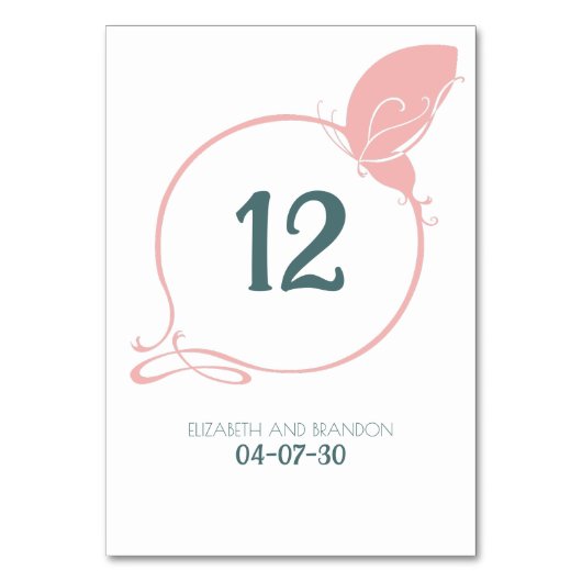 アールヌーボーヴィンテージバタフライダスティピンク結婚ズ テーブルナンバー (裏面)