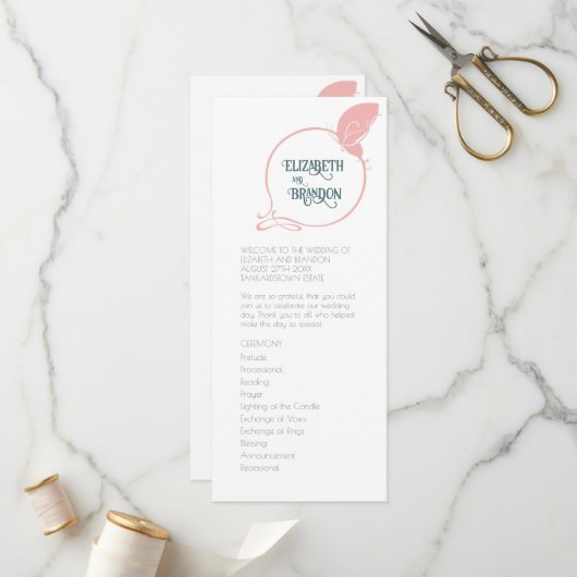 アールヌーボーヴィンテージバタフライダスティピンク結婚ズ プログラム (正面/裏面インサイチュ)