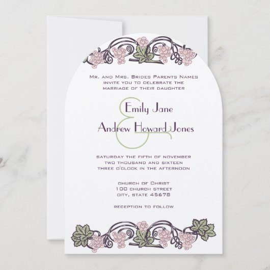アールヌーボーヴィンテージピンクビネヤードウエディング招待状 招待状 (正面)