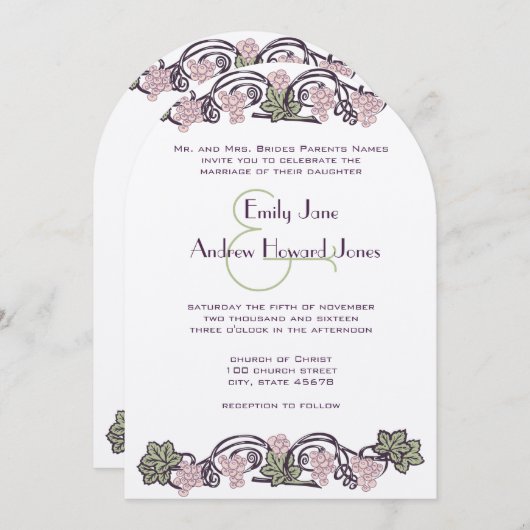 アールヌーボーヴィンテージピンクビネヤードウエディング招待状 招待状 (正面/裏面)