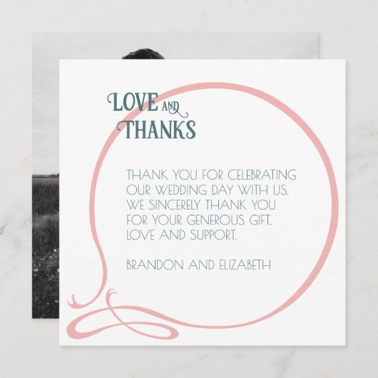 アールヌーボーヴィンテージピンク結婚蝶の写真 サンキューカード (正面/裏面)