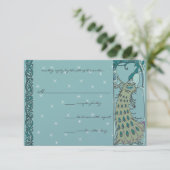 アールヌーボーヴィンテージピーコックウェディングRSVP 出欠カード (スタンド正面)